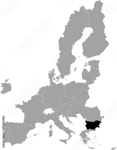 Black Map of Bulgaria within the gray map of European Union