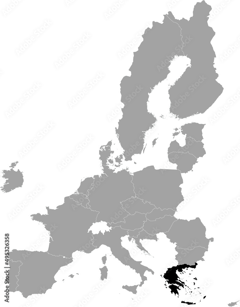 Fototapeta premium Black Map of Greece within the gray map of European Union