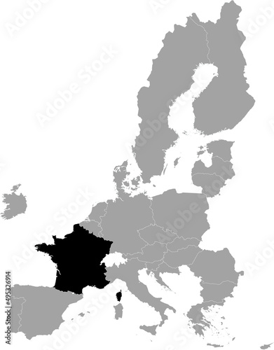 Black Map of France within the gray map of European Union