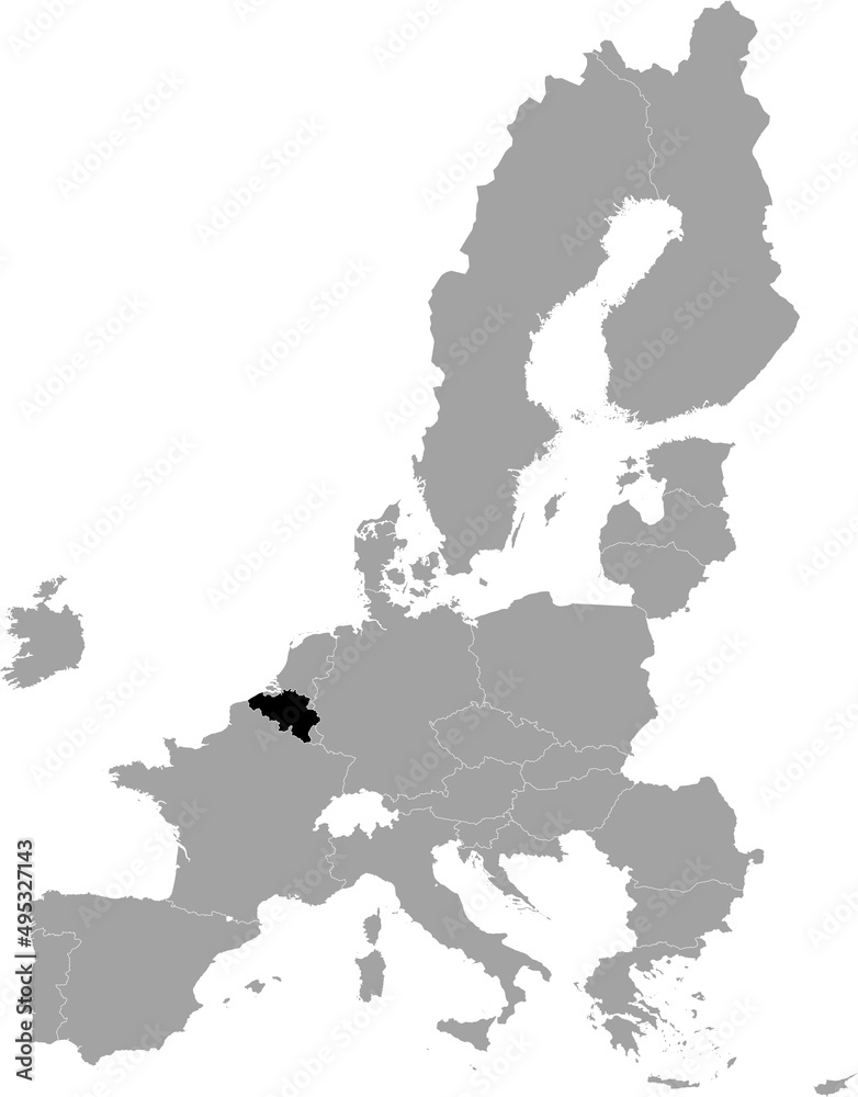 Obraz premium Black Map of Belgium within the gray map of European Union