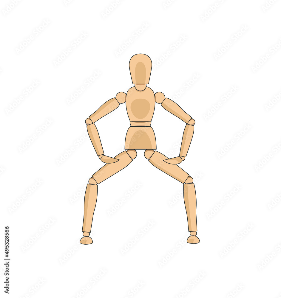 Wooden man model, manikin to draw human body anatomy strong pose. Mannequin control dummy figure vector simple illustration stock image Wooden man model, manikin to draw human body anatomy strong pose. Mannequin control dummy figure vector simple illustration stock image