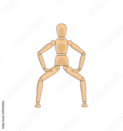 Wooden man model, manikin to draw human body anatomy strong pose. Mannequin control dummy figure vector simple illustration stock image	