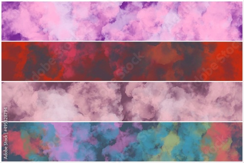 Set of four grunge textured banner backgrounds in red,pink and green
