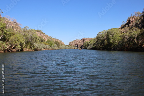 Cruising on the Katherine River through the Katherine Gorge in the Nitmiluk National Park in Australia's Northern Territory. photo