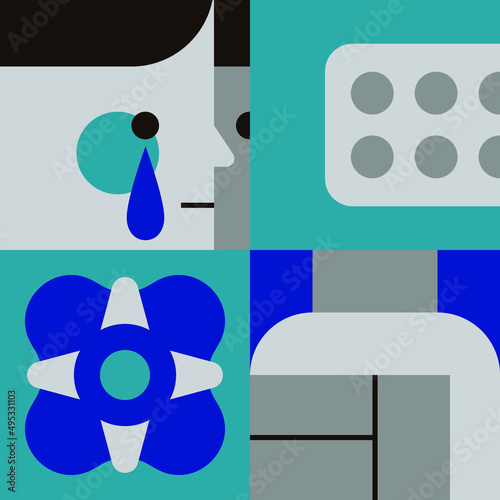Concept of antidepressants are saving people from depression and about pills effect on mood and health. Flat cartoon vector illustration for banners, site, posters