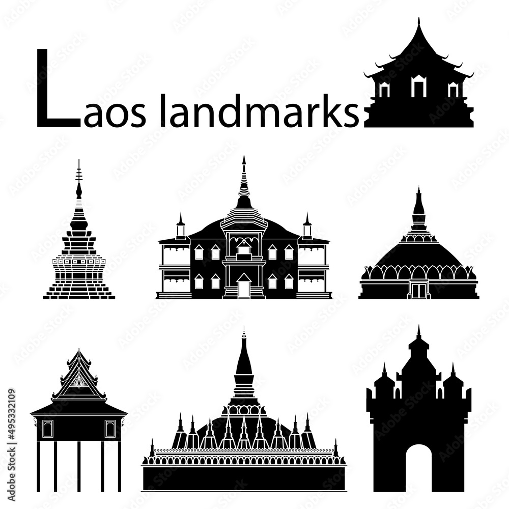 Asia top famous landmark silhouette style,vector illustration