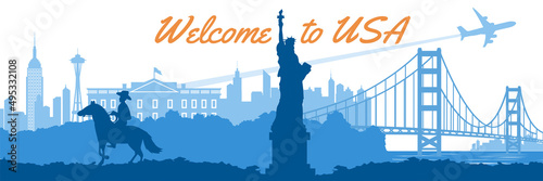 main and famous of landmarks and symbol of usa near river,vector illustration