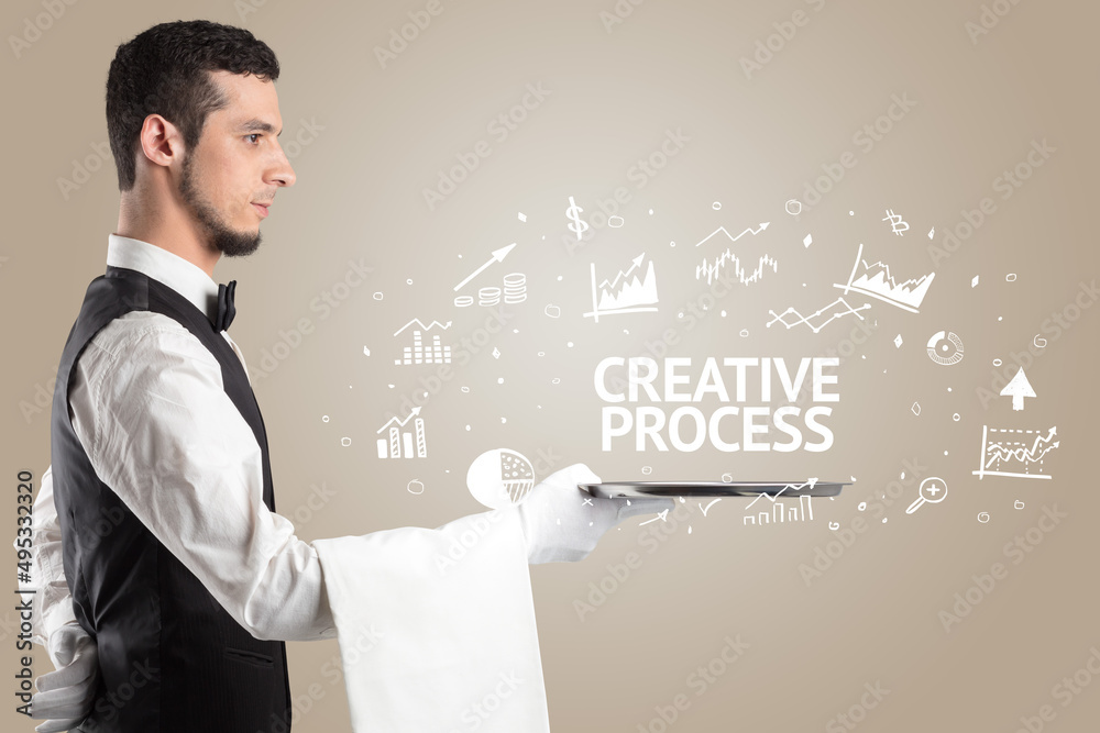 Waiter serving business idea concept Waiter serving business idea concept