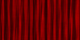 Seamless red theater curtains background. Luxurious silky velvet tileable drapes texture. Repeat pattern for performance or promotion backdrop. A high resolution 3D rendering.