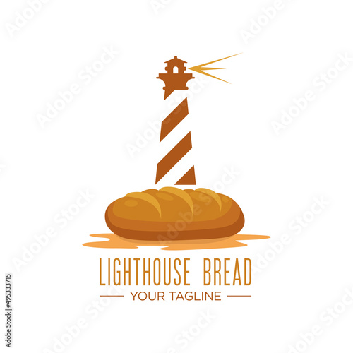 Lighthouse And Bread Logo Design Template.