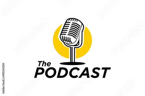 Microphone Mic Icon for Podcast Radio Broadcast for Entertainment Comedian or Sing Logo design inspiration