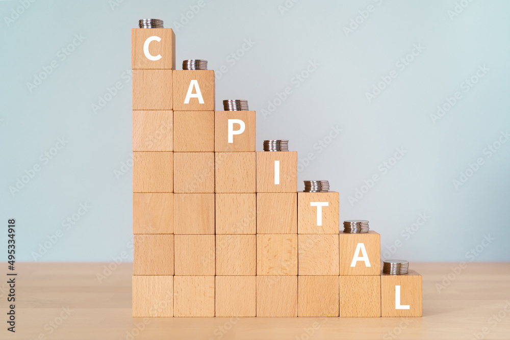 「CAPITAL」と書かれた積み木とコイン 「CAPITAL」と書かれた積み木とコイン