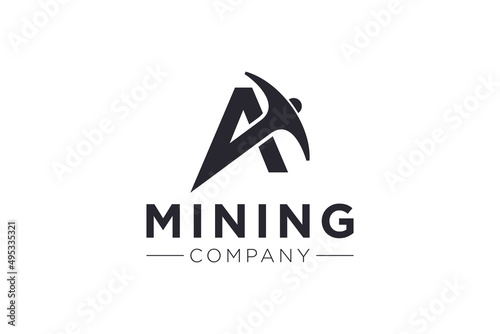 Letter A Mining logo icon design template vector illustration