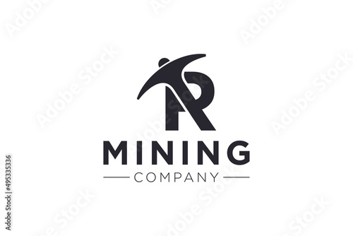 Letter R Mining logo icon design template vector illustration