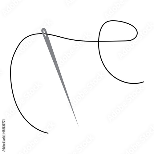 Thread in a needle. Design element. Minimal curvy design. Vector illustration. stock image. 
