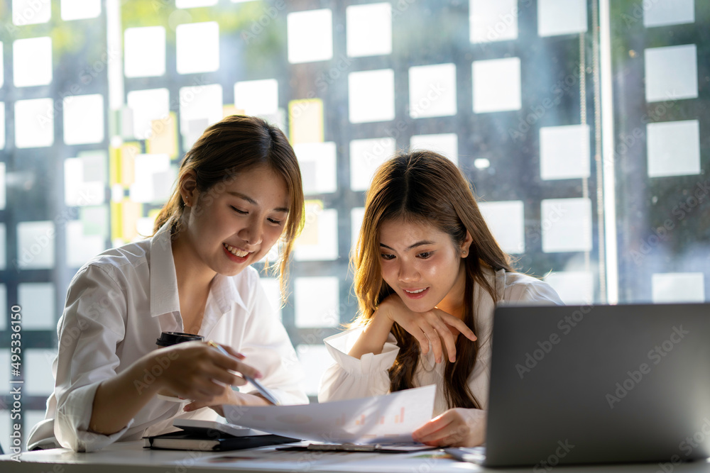 Fototapeta premium two successful business women working together in the office