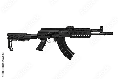 Modern automatic air soft carbine ak47. A classic USSR carbine in a modern body kit. Isolate on a white back.