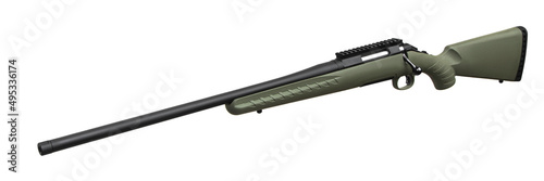Modern bolt carbine isolated on white back. Weapons for sports, hunting and self-defense. Left handed weapon.
