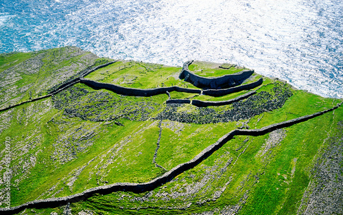 Dun Aenghus ancient Celtic stone fort high on the cliffs of Inishmore, the largest of the Aran Islands, County Galway, Ireland.