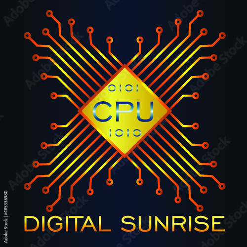 abstract logo cpu microchip on dark background digital dawn