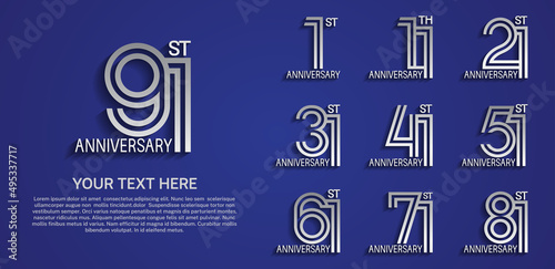 set anniversary logotype premium collection silver color with double line on blue background