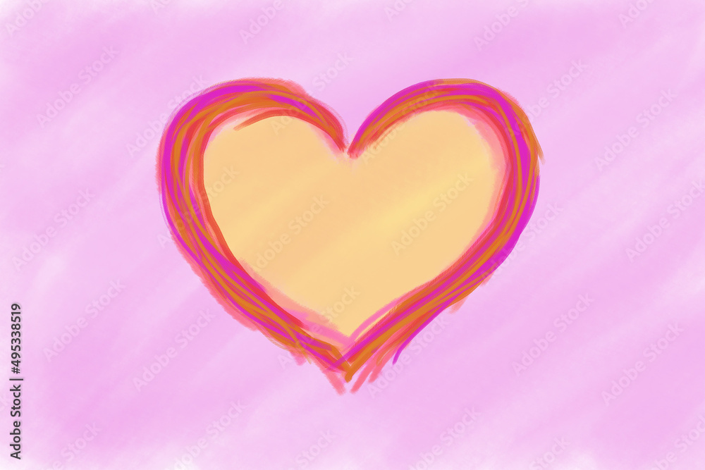 Hand painting heart shape on pink background.