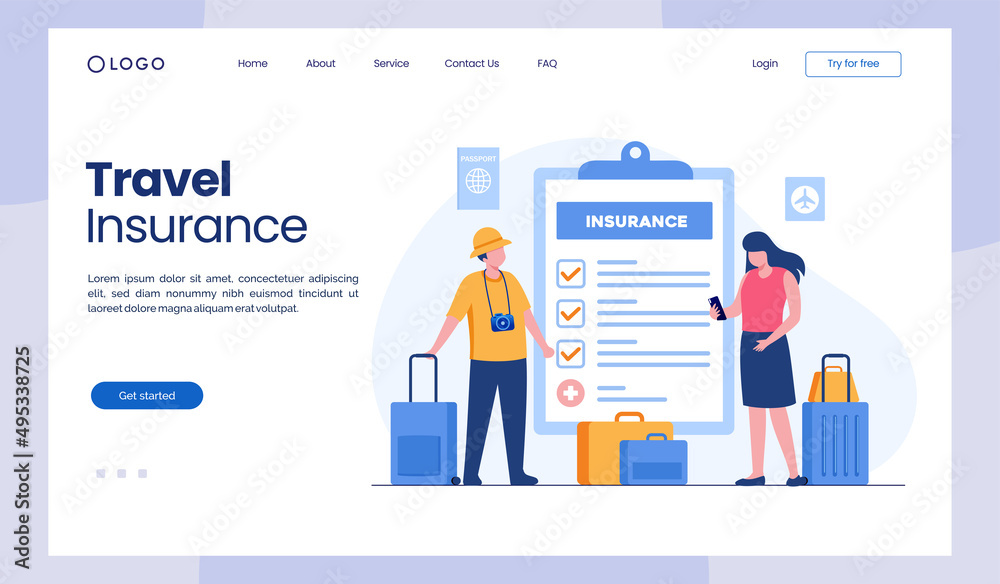 Travel insurance concept. Protection flat vector illustration banner and landing page Travel insurance concept. Protection flat vector illustration banner and landing page