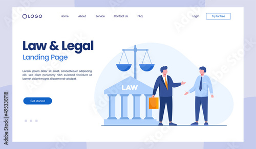 law firm and legal services concept, lawyer consultant, judicial, judge, judgment, flat illustration vector landing page