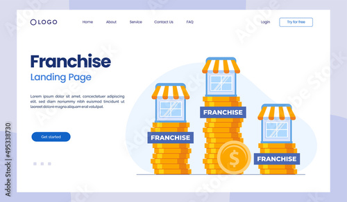 Franchise. Franchising business branch expansion. Small enterprise, company, shop, retail store or service network, flat illustration vector landing page