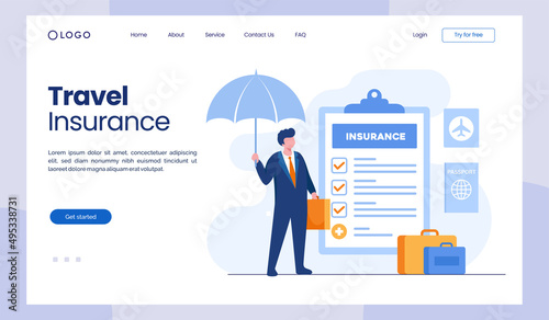 Travel insurance concept. Protection flat vector illustration banner and landing page