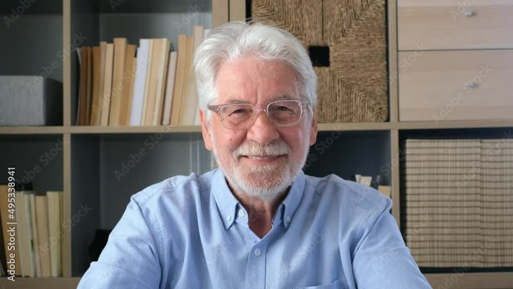 Portrait of one old cheerful male senior smiling having fun at home. Mature caucasian man studying independent looking at the camera and posing to picture.
Portrait of one old cheerful male senior smiling having fun at home. Mature caucasian man studying independent looking at the camera and posing to picture.