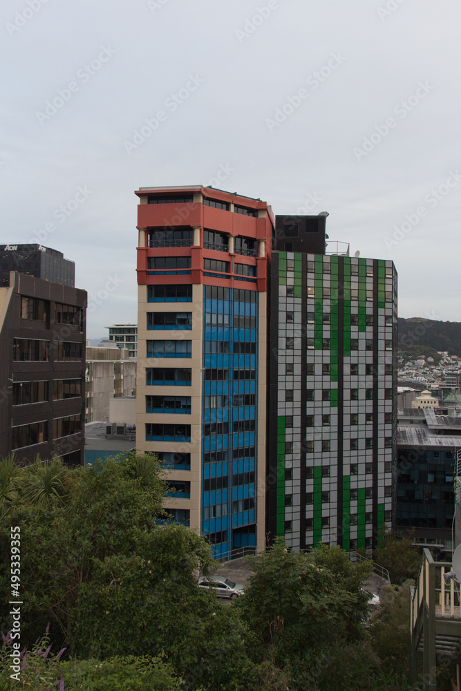 Urban view, skyscrapers in Wellington, New Zealand.