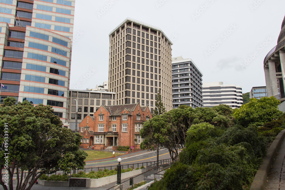 Typical view of Wellington City Center in New Zealand.