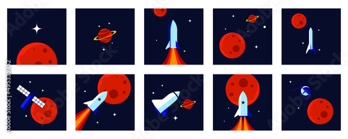 Set of space badges, patches, emblems, badges and labels. galaxy exploration and astronaut mission vector design.