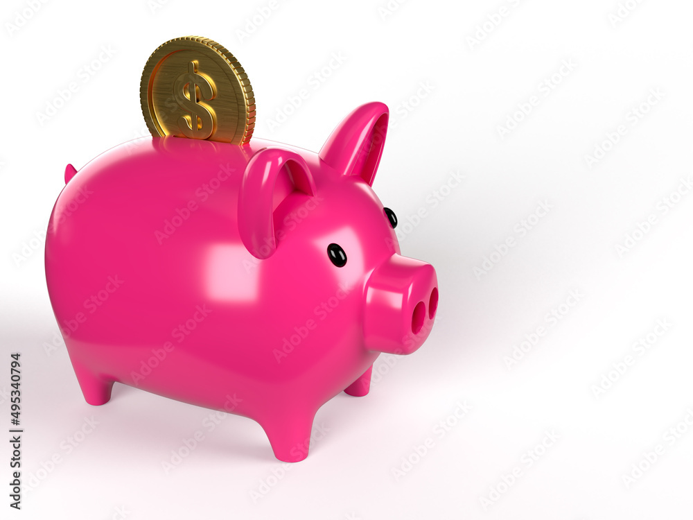 Obraz premium Piggy bank and gold coins with dollar sign. Money saving, profit, investment concept. 3D Rendering