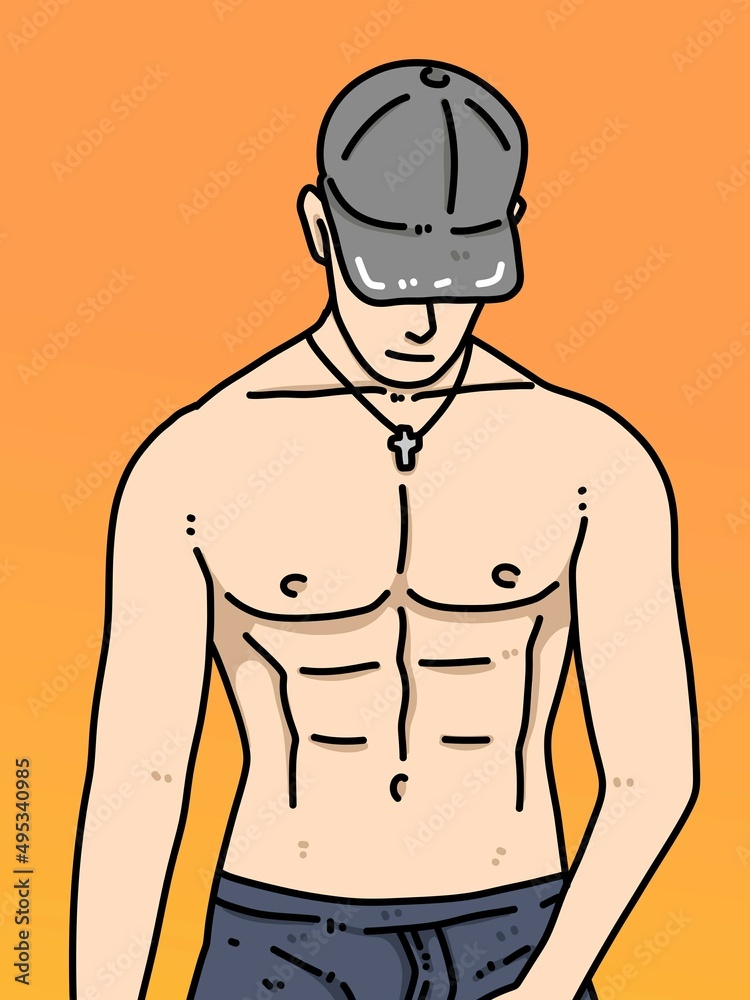 Fototapeta premium cute man cartoon on orange background