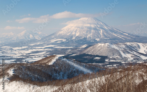 Winter landscape mountain ridge Mount Yotei volcano, Rusutsu, Japan travel destination