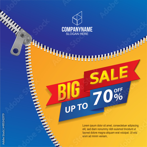 Big sale zipper banner in flat design, background Vector illustration