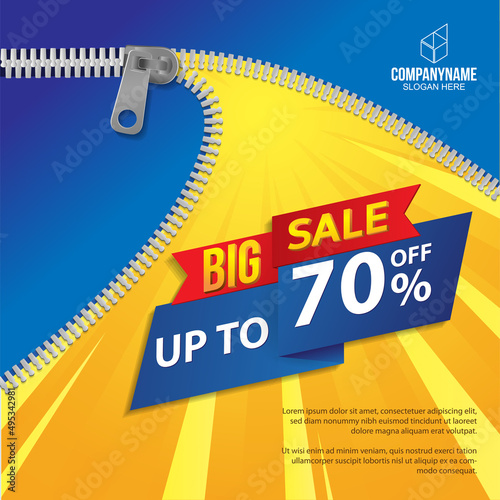 Big sale zipper banner in flat design, background Vector illustration