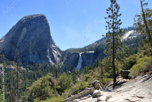 Distant view of Nevada Falls from the John Muir Trail near Clark's point, Yosemite National Park, California photo