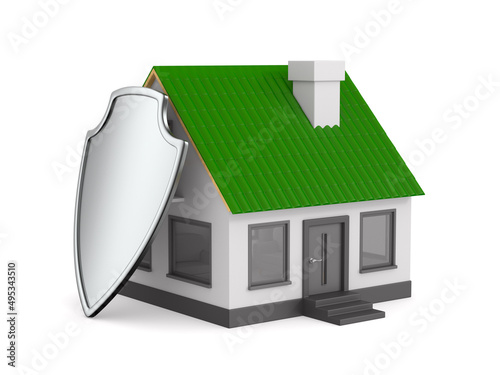 house and shield on white b...