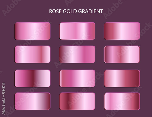 rose gold metallic color gradient set collection. design element