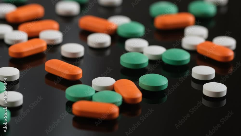 Pills rotating. Medicine, pills and tablets.Close-up View Medical Pills. Pills rotating. Medicine, pills and tablets.Close-up View Medical Pills.