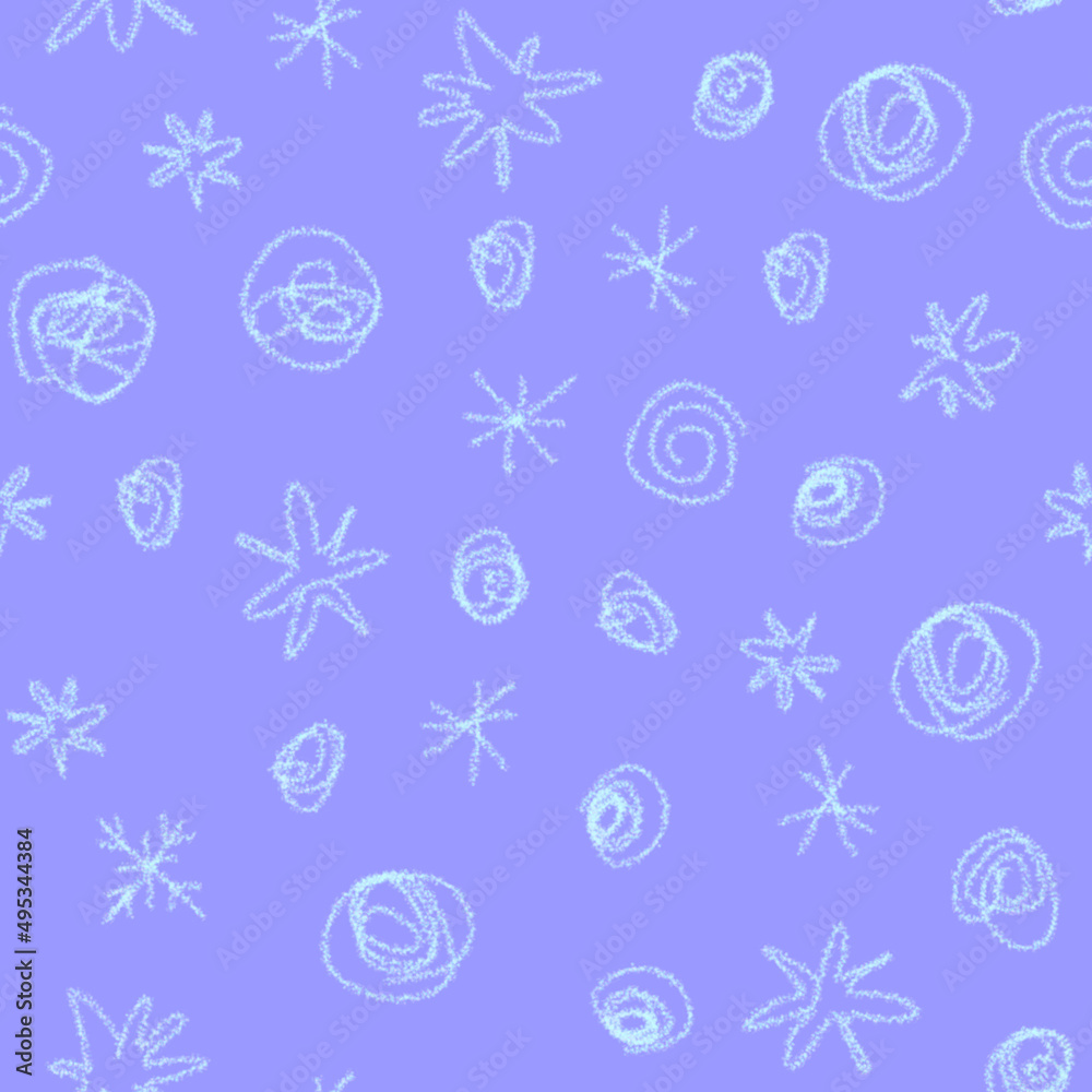 Hand Drawn Snowflakes Christmas Seamless Pattern. Subtle Flying Snow Flakes on chalk snowflakes Background. Awesome chalk handdrawn snow overlay. Quaint holiday season decoration.