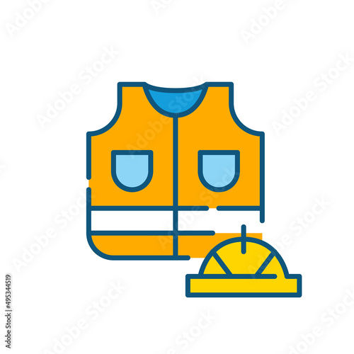 Construction worker hard hat and reflective jacket. Pixel perfect, editable stroke color icon