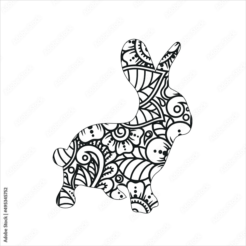 Animal mandala Rabbit  | mandala animal design with Rabbit hand drawn coloring pages for Kids and adults