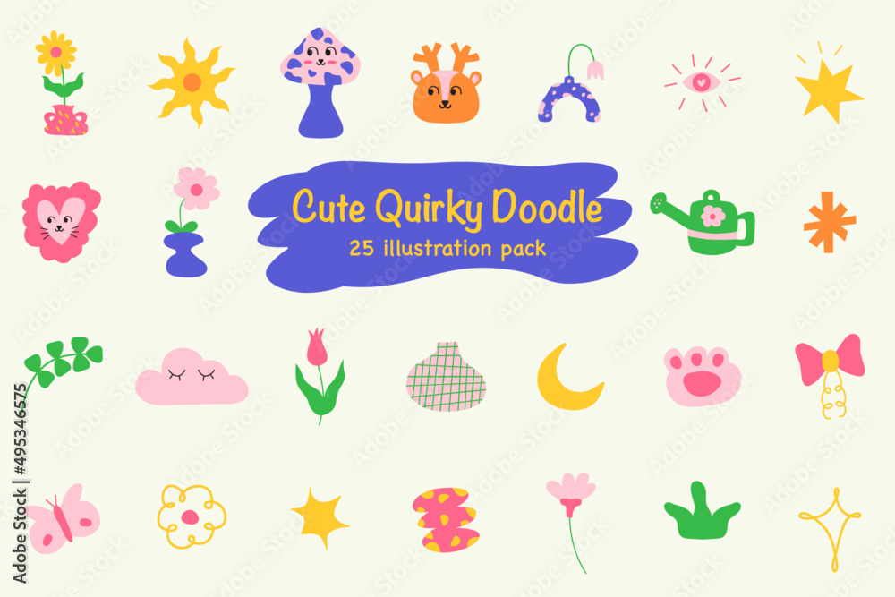 Cute Quircky Doodle Illustration Pack