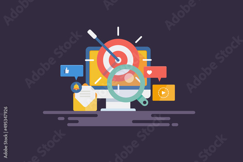 Online media re-targeting ad campaign, re-marketing online audience with intelligent marketing automation software, flat design web banner template.