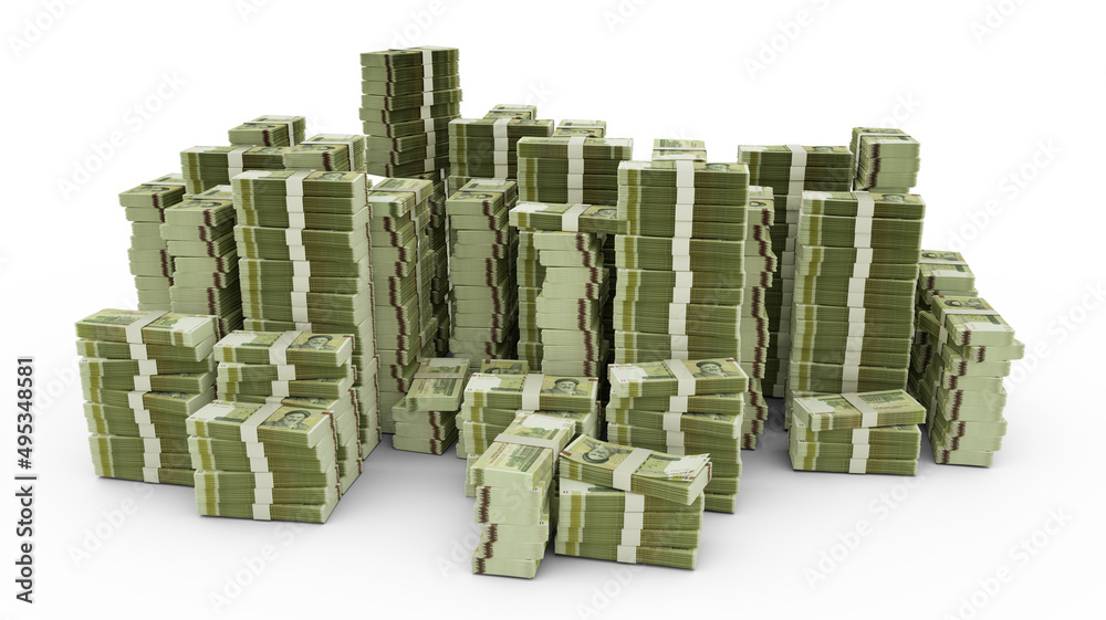 Bulk R1oo Money Big stack of 100000 Iranian rial notes. A lot of money isolated on ...