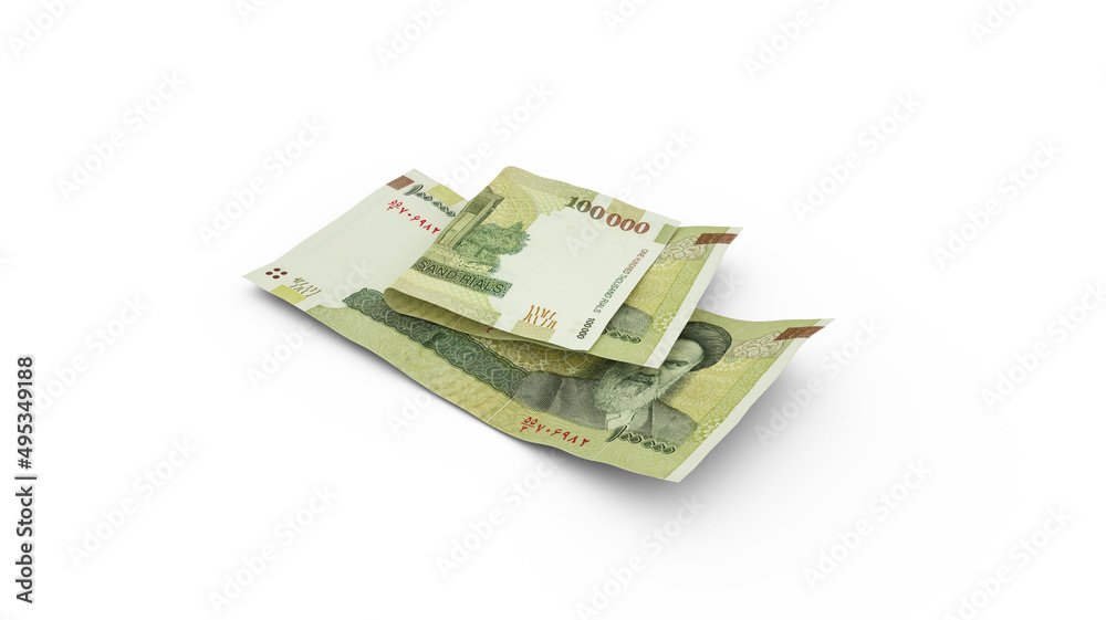 3D rendering of Double 100000 Iranian rial notes with shadows 3D rendering of Double 100000 Iranian rial notes with shadows